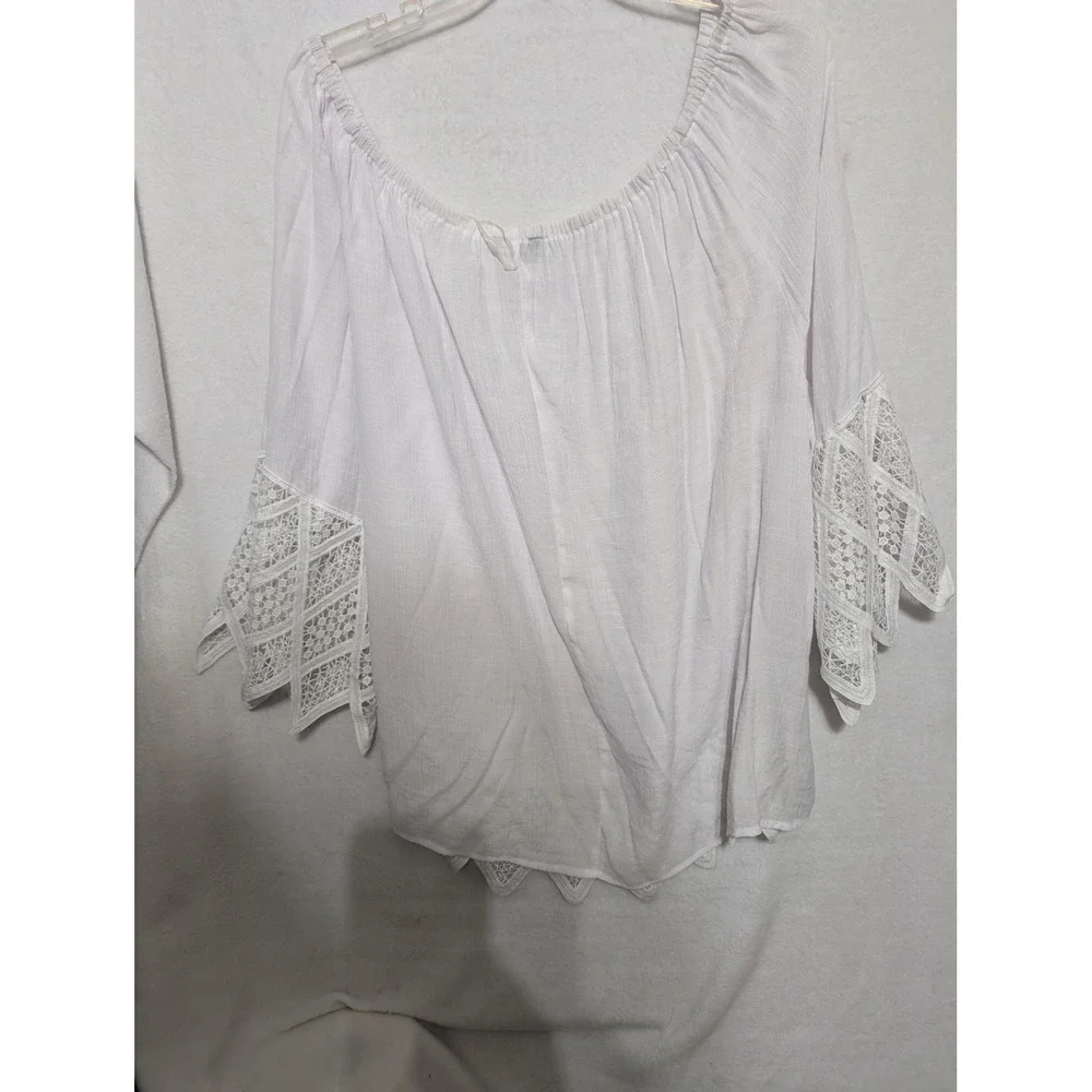 Unique Spectrum Womens White Boho Lace Trim Off Shoulder Peasant Blouse Top 3X
